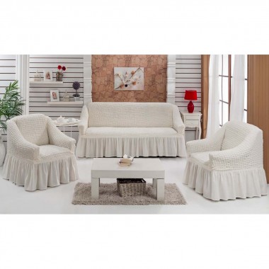 Комплект чехлов на диван и 2 кресла Karna &quot;Burumcuk Bulsan&quot; 3+1+1 кремовый — Городок мастеров